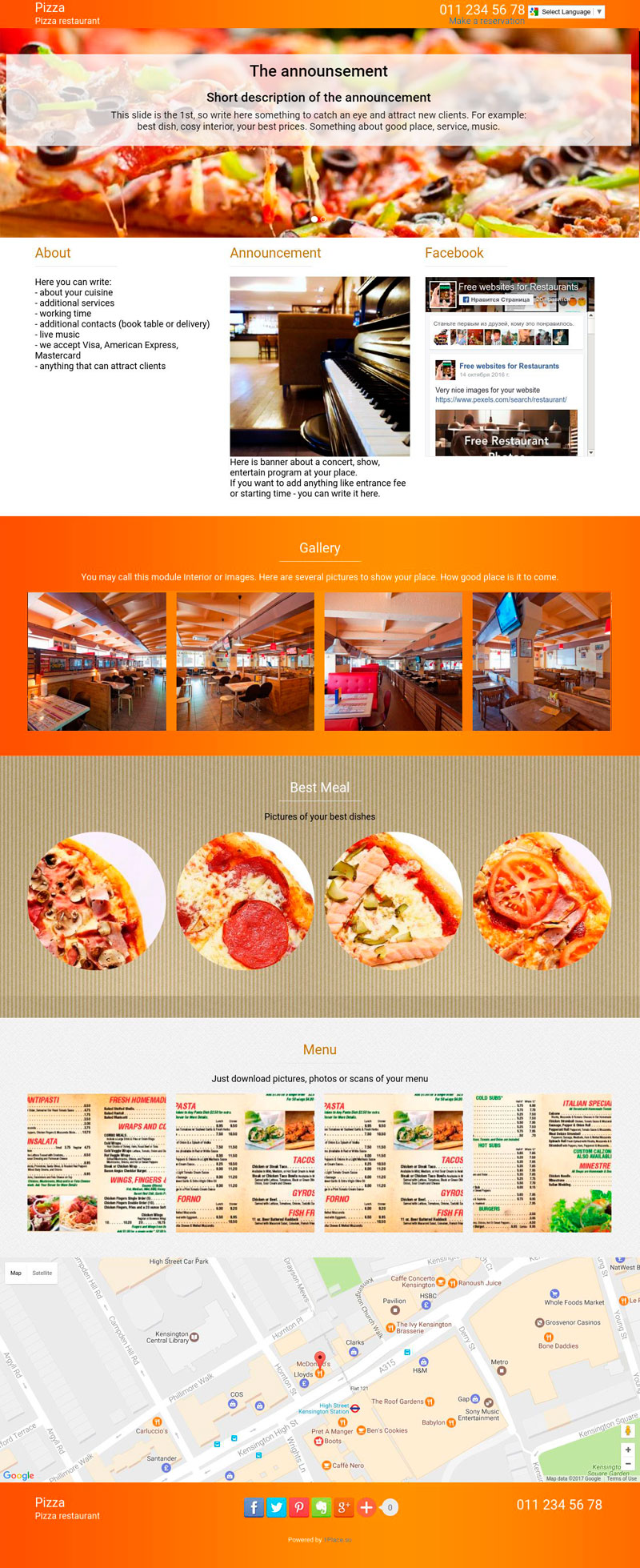 Template of a pizza restaurant website
